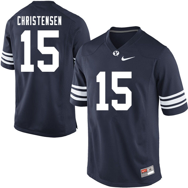Men #15 Caleb Christensen BYU Cougars College Football Jerseys Sale-Navy - Click Image to Close